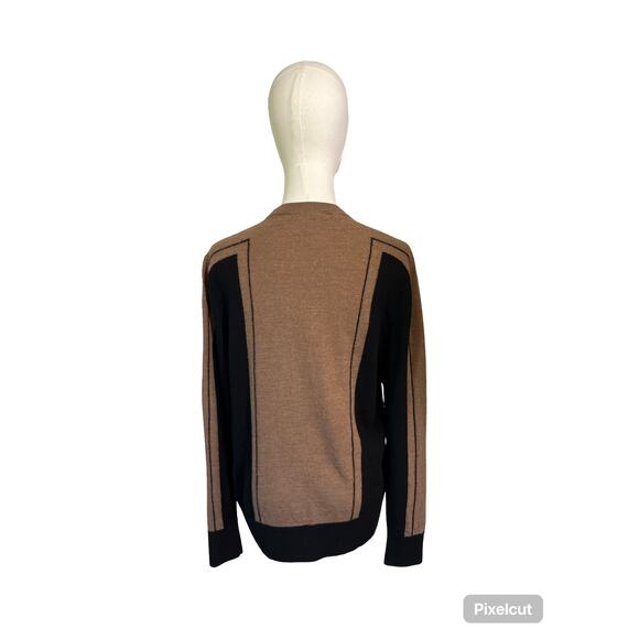 Ted Baker London 100% Wool Colorblock Crewneck Sweater Brown Black Womens Size 3 - Picture 5 of 6